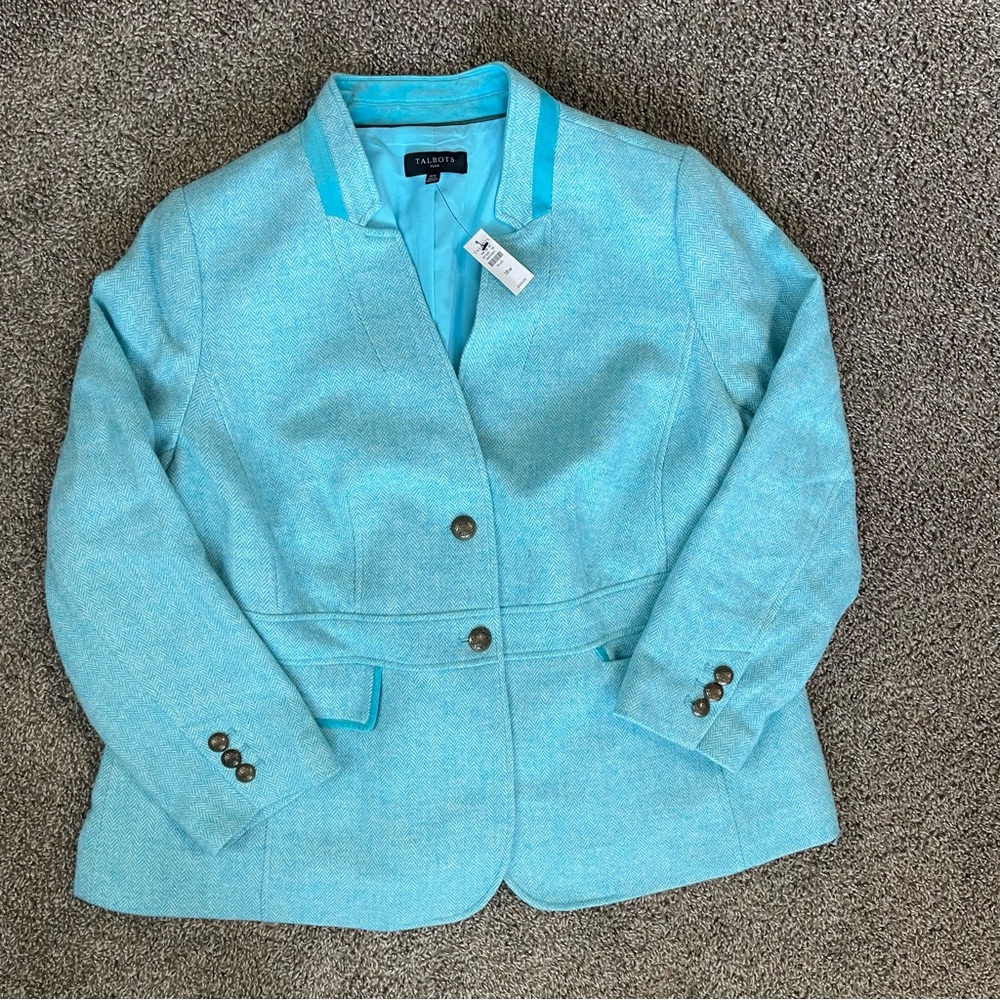 Talbots Plus Tiffany Blue Blazer Jacket Coat Women’s Size 18w Wool Blend BNWT